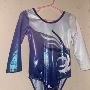 Shiny Purple and White Long Sleeve Leotard